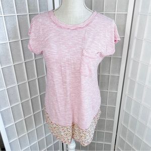 NWT Mododoc Pink White Stripe Multicolor Floral Short Sleeve Top Small